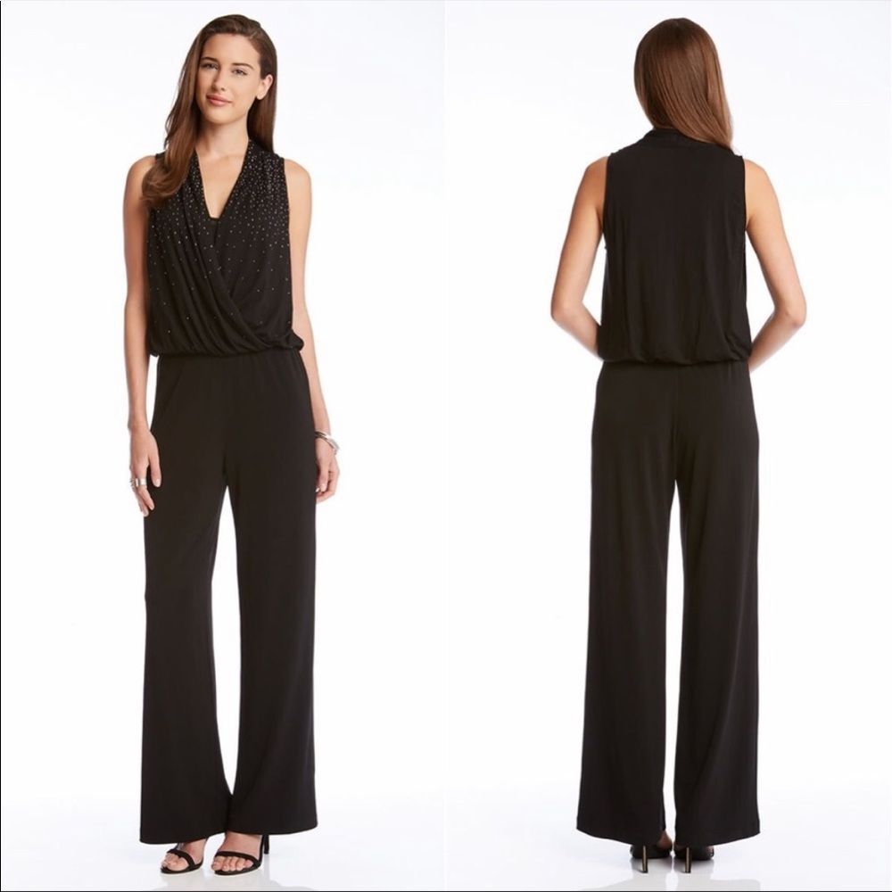 KAREN KANE Black V-Neck Stretchy Comfy Jumpsuit